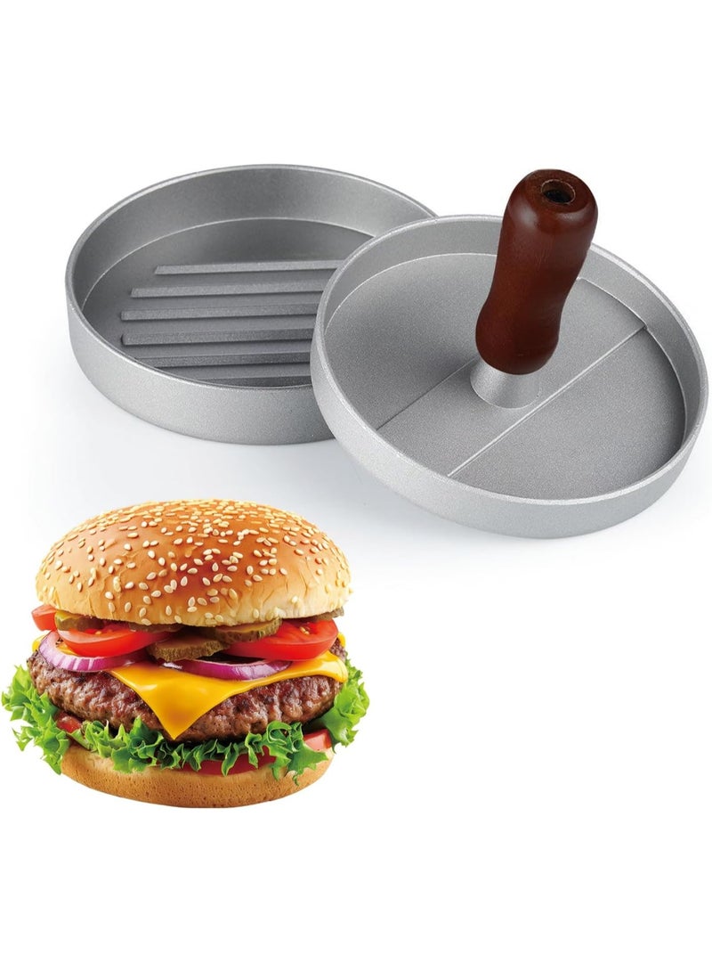 Non-Stick Burger Press, Patty Maker Aluminum Patty Mold for BBQs Housemade Hamburger - Silver - Image 4